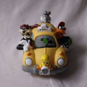 Vintage Looney Tunes Coin Bank Warner Bros Taxi Cab Tweety Bugs Daffy Taz Marvin